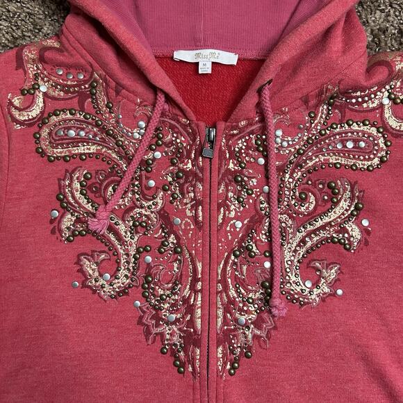 Miss Me Red Embellished Zip Up Jacket Women’s Size Medium - Picture 6 of 13